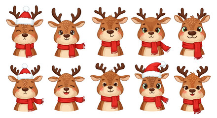Obraz premium reindeer line set christmas celebration isolated on white background