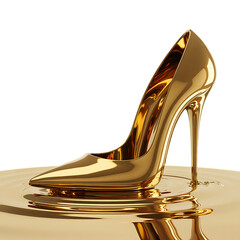 Golden Stiletto Heel in Liquid Gold shoe high heel isolated on a transparent background