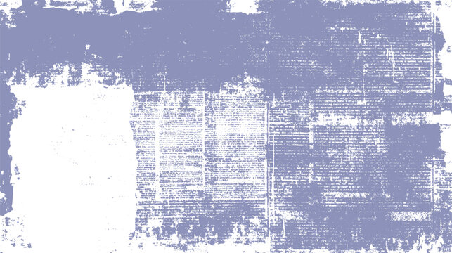 Distressed vintage newspaper texture with faded text and abstract purple overlay background blue