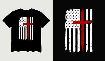 Cross american flag t-shirt design for t-shirt quotes or poster svg printable cut file