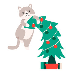 This cat climbing a christmas tree illustration is suitable for Christmas Cat.