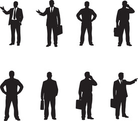 Corporate Businessman Working Standing Silhouette Vector Set