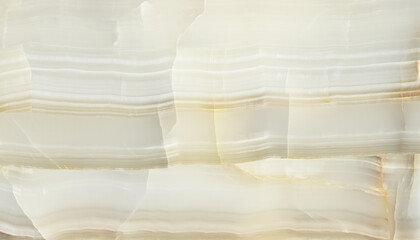 Obraz premium Detailed Polished White Onyx Marble Surface Background with Prominent Translucent Gold Horizontal Bands