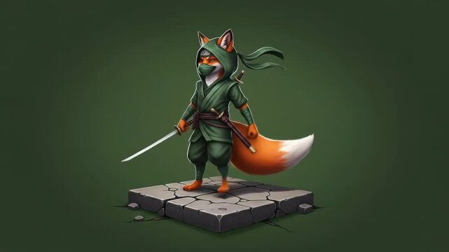 Animated fox ninja game character spritesheet for game development and animation design