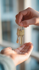 Handing over house keys to a new owner during a daytime transaction