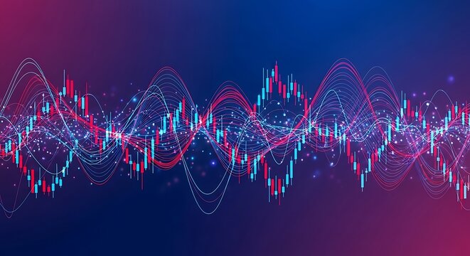 Abstract digital sound wave visualization with vibrant neon colors - Powered by Adobe