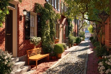 Fototapeta premium Beacon Hill Charm - A Serene Streetscape in Boston.