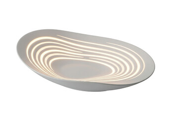 Modern abstract white oval bowl with glowing light lines isolated on transparent background