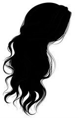Elegant black wavy hair illustration with smooth flowing curves. Ideal for beauty, fashion and salon designs. Premium quality PNG file with transparent background for easy integration.