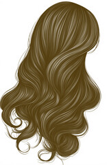 Stylish brown wavy hair illustration isolated on transparent PNG background, ideal for beauty salons, hairstyle designs, fashion concepts and cosmetic projects. Professional quality for versatile edit