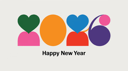 Vibrant and Modern Graphic Illustration for Happy New Year 2026 Celebration with Colorful Abstract Geometric Shapes and Heart Elements