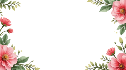 Watercolor pink floral corner frame design with delicate leaves