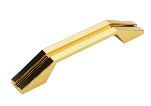 Modern golden cabinet handle with geometric design isolated on transparent background