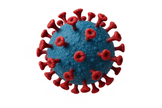 Coronavirus cell structure causing global pandemic, impacting health and economy, with transparent background - Powered by Adobe