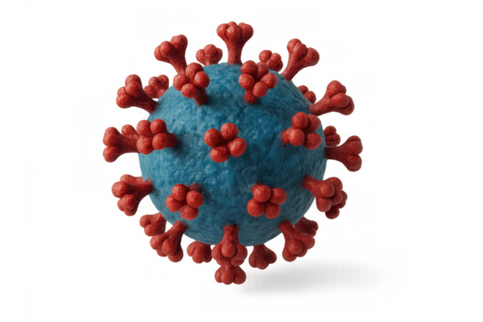 Covid-19 virus cell, a pathogen causing widespread pandemic disease, showing intricate details, transparent background