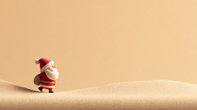 Santa claus walking in the desert holiday scene 3d art warm environment playful concept