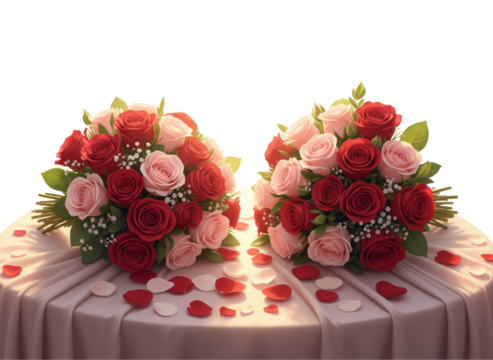 Romantic Proposal with Two Rose Bouquets