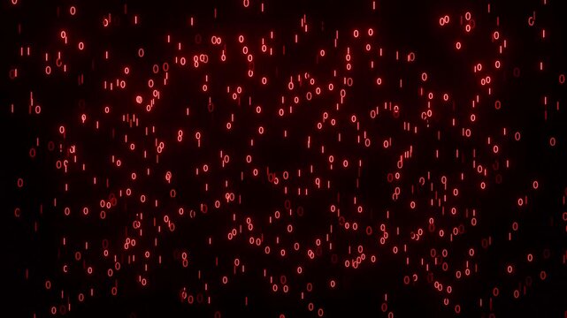 Red binary code rain fall animation background 4k