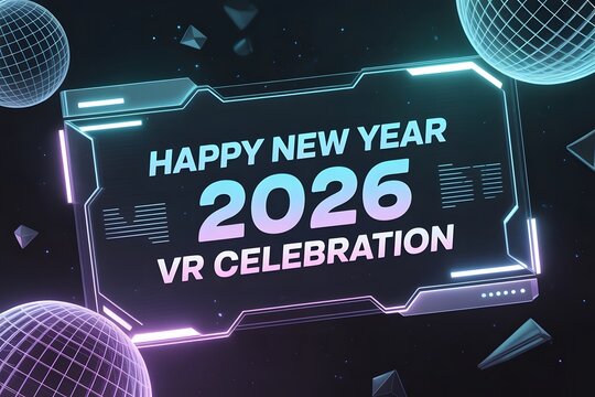 Happy New Year 2026 V R Celebration futuristic design