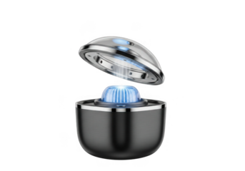 Modern futuristic device with glowing blue light isolated on transparent background