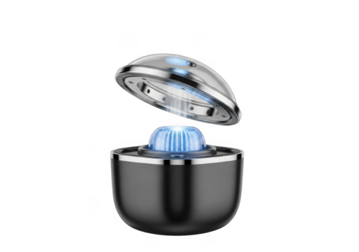 Modern futuristic device with glowing blue light isolated on transparent background