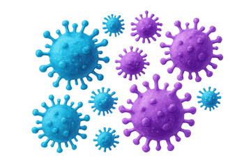 Group of virus microorganisms floating, showing infectious pathogen cells, disease spreading concept on transparent background