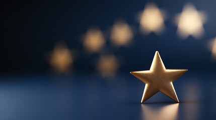 A radiant golden star takes center stage, embodying achievement & aspiration. The play of light on dark blue hues creates a captivating atmosphere, highlighting stellar design.