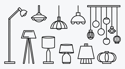Collection of various lamps line art illustration design element