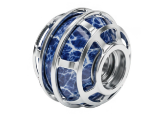 Ornate silver cage encasing a blue stone isolated on transparent background