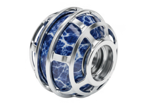 Ornate silver cage encasing a blue stone isolated on transparent background - Powered by Adobe