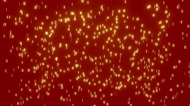 Glowing golden binary code rain fall animation background 4k