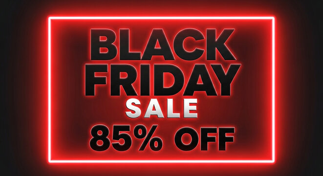 Don't miss the Black Friday sale with a stunning 85% off red neon sign, perfect for boosting your holiday promotions and attracting bargain hunters - Powered by Adobe