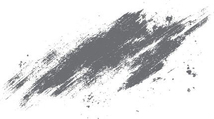 Textured grey brush stroke with scattered speckles on a white background abstract graphic element paint