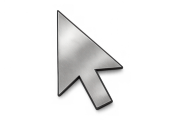 Metallic cursor arrow pointing, navigating digital interface, clicking technology, browsing internet websites