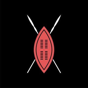 African shield and spears icon isolated on black background