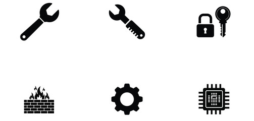 Collection of tools and security icons isolated on transparent background