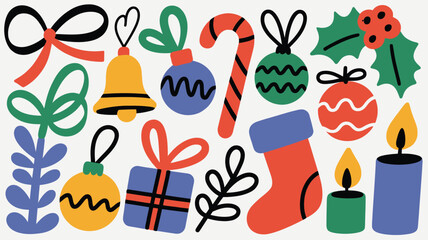 Festive Christmas Holiday Doodle Illustration with Ornaments Gifts and Traditional Symbols
