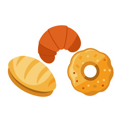 Assortment of baked goods including a croissant and donut