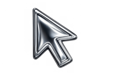 Chrome-plated 3d cursor icon moving on a screen, representing digital selection, software interface, and online connectivity