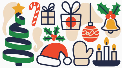 Festive Christmas Icons A Collection of Holiday Symbols in a Modern Style