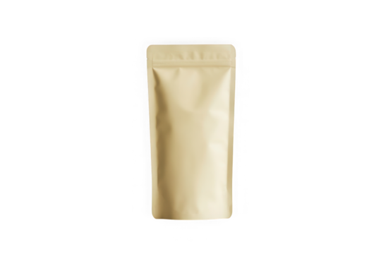Blank brown kraft paper doypack pouch with zip lock for food packaging. Isolated on transparent background
