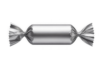 Blank silver foil candy bar or chocolate wrapper mockup isolated on transparent background, PNG.