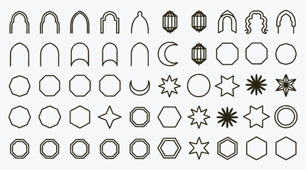 Geometric Islamic design elements set of architecture shapes and symbols