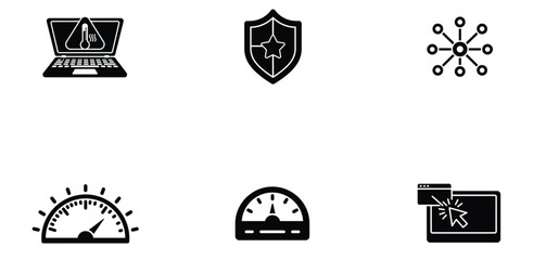 A set of internet security icons, perfect for websites and applications. Includes icons for threat detection, protection, speed, and secure online access. 