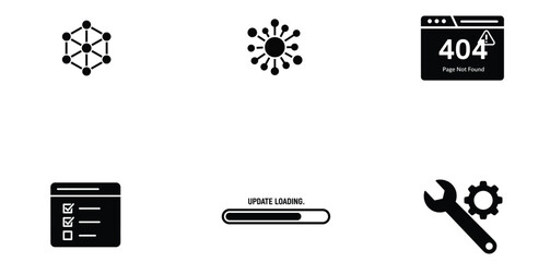 A set of website and server icons, perfect for websites and applications. Includes icons for network, error page, update, and maintenance settings.