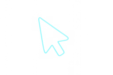 Computer cursor pointer icon creating a glowing neon light effect, symbol of clicking, selecting, and navigation on transparent background