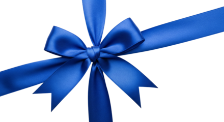 Blue ribbon bow isolated on transparent background