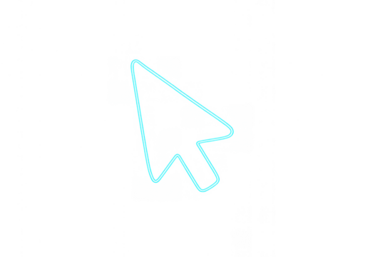 Computer cursor pointer icon creating a glowing neon light effect, symbol of clicking, selecting, and navigation on transparent background