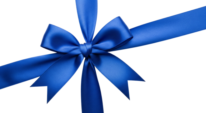 Blue ribbon bow isolated on transparent background