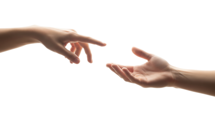 Two hands reaching towards each other isolated on transparent background